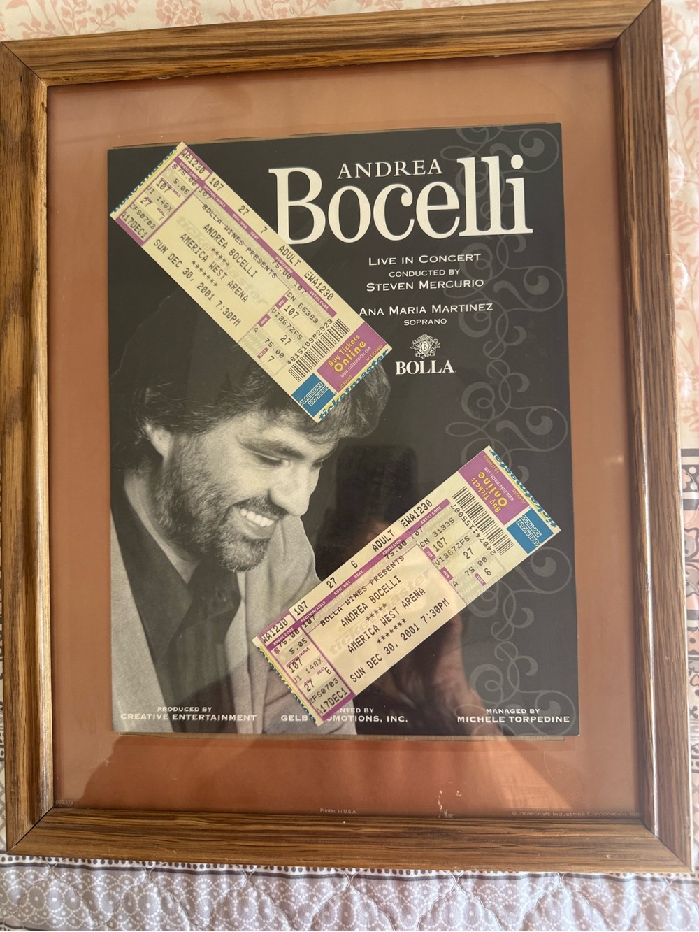 Andrea Bocelli American Tour Framed Concert Poster with Tickets - Dec 30, 2001